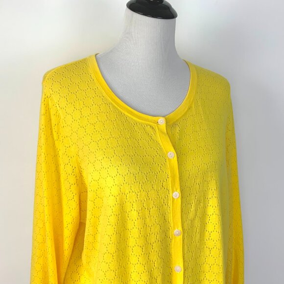 Talbots Cotton Blend Button Up Yellow Cardigan Sz 1X - Picture 2 of 16